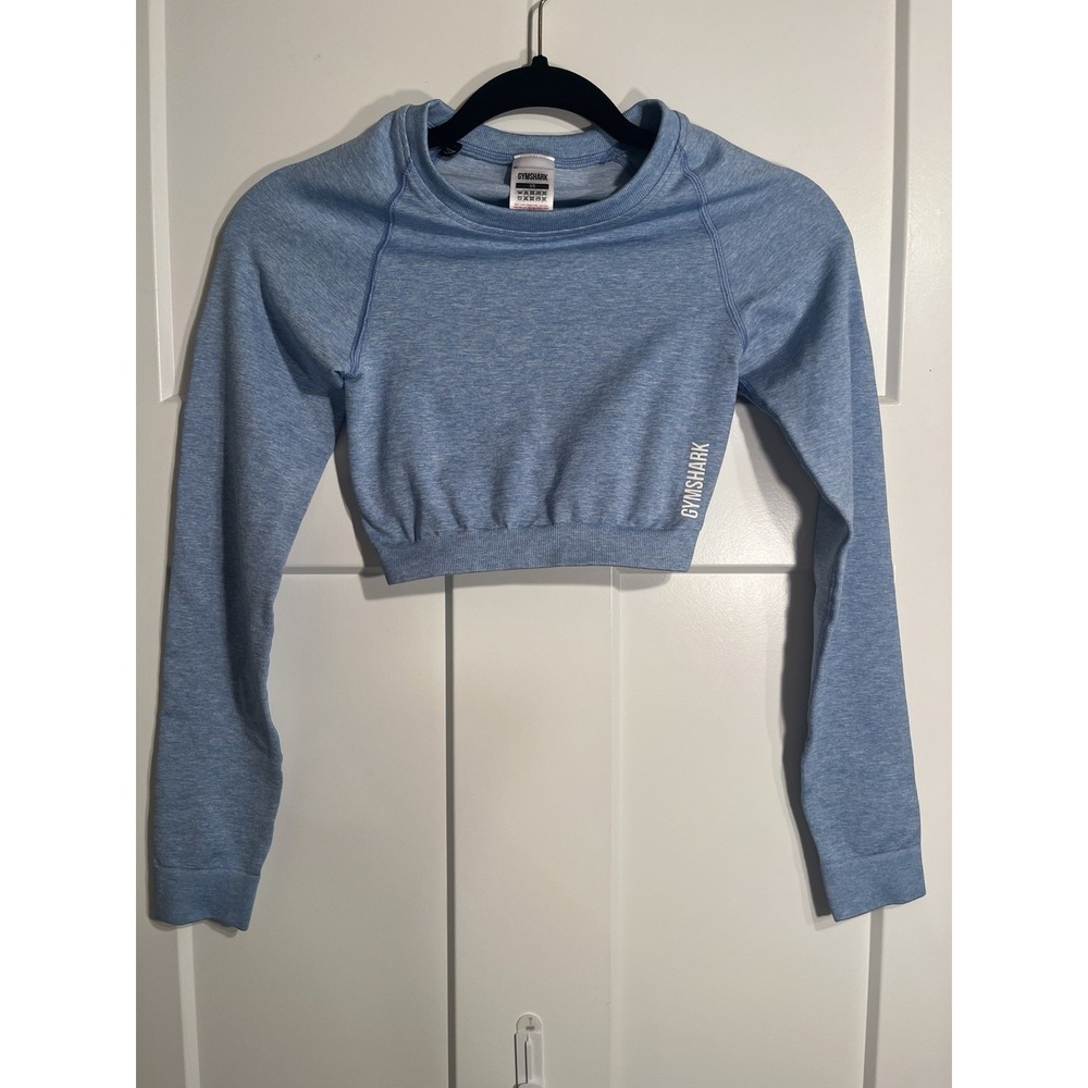 Gymshark Vital Seamless Women XS Blue Marl Long Sleeve Crop Top Ruched Back